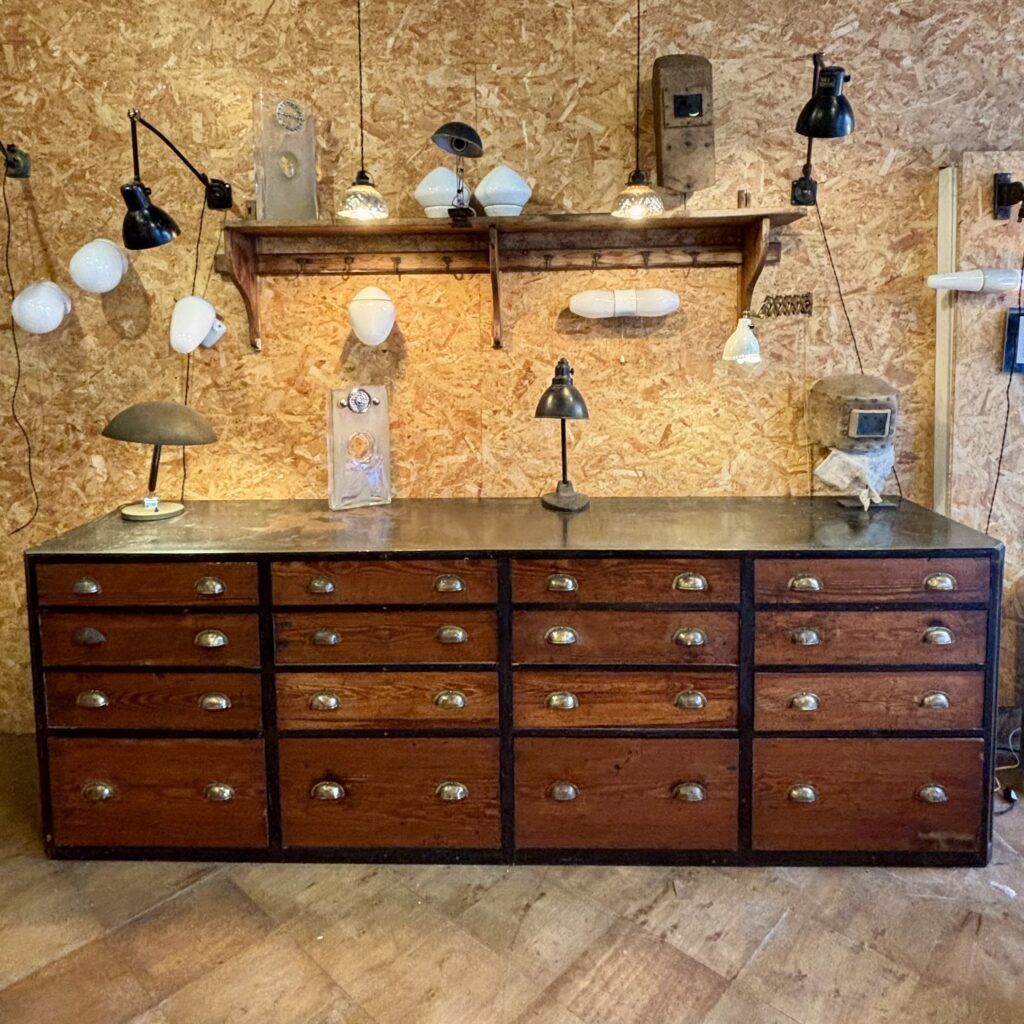 Industrial 16-Drawer Work Cabinet with Metal Top