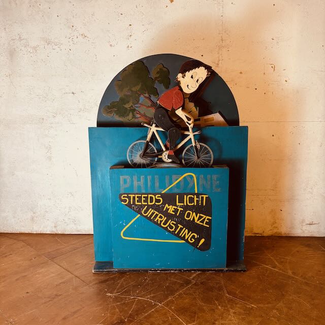 Early Belgian wooden advertising display for a bicycle light