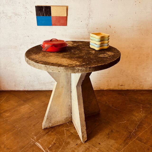 Vintage Concrete Garden Table with Interlocking Panel Base