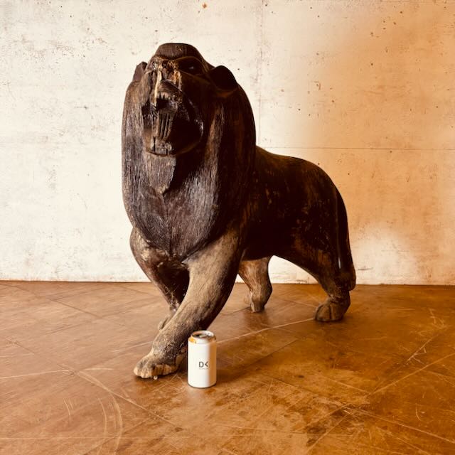 Large Thai carved wooden guardian lion sculpture (Singha?)